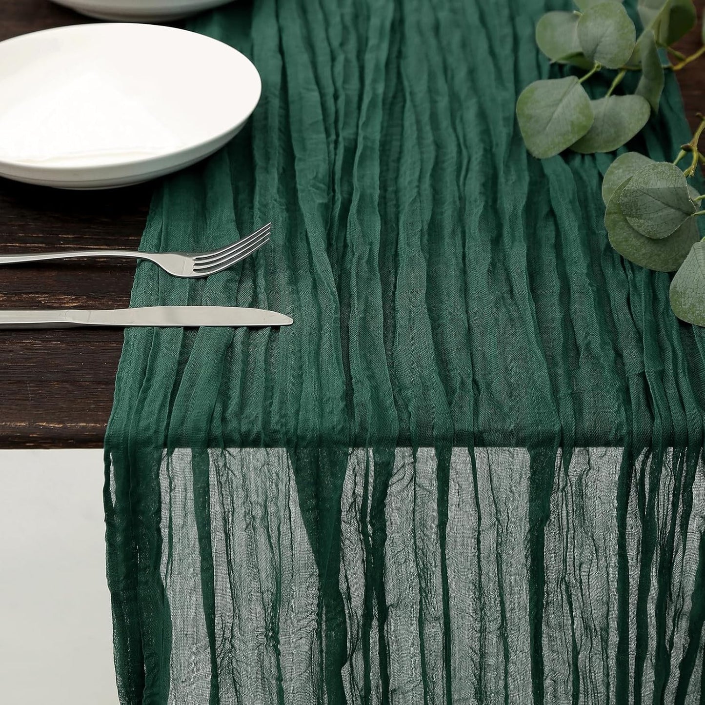DOLOPL Christmas Table Runner, Green Cheesecloth Table Runner 13.3FT for Christmas Decorations Cheesecloth Table Runner for Forest Wedding Decorations Baby Decoration Party Long Sheer Centerpiece
