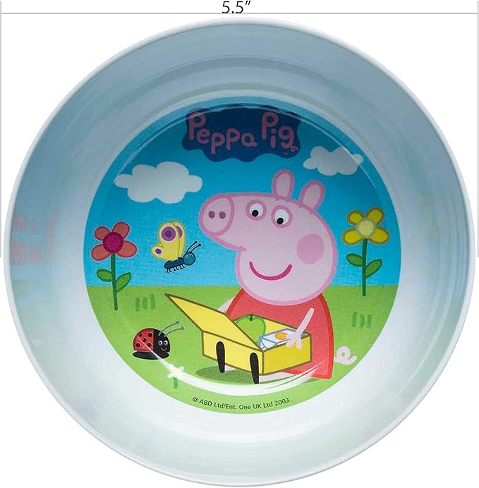 Zak Designs 5-Piece Dinnerware Set, Peppa Pig - Durable Plastic & Stainless Steel - Includes Tumbler, 8-Inch Plate, 6-Inch Bowl, Fork & Spoon - Suitable for Kids Ages 3+