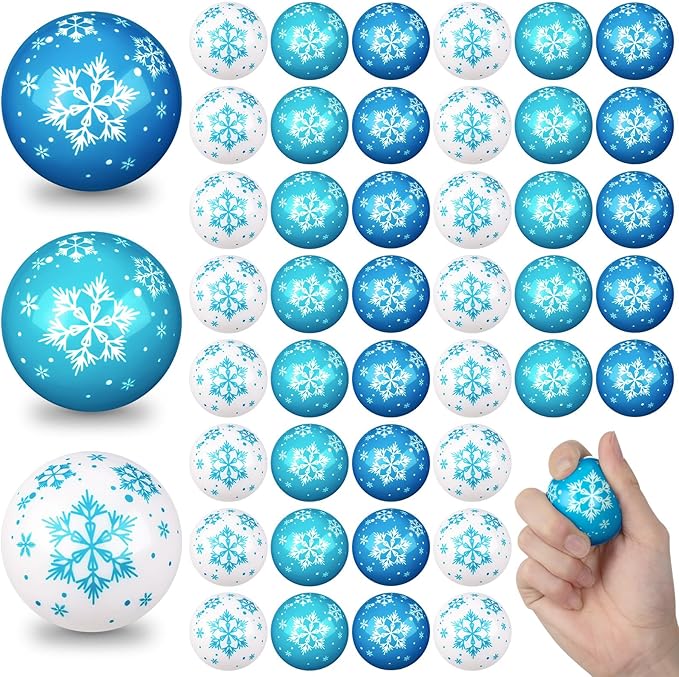 Zhanmai Winter Snowflake Stress Balls Bulk Snow Squeeze Balls Stress Relief Ball for Winter Holiday Decorations Goodie Bag Fillers(60 Pcs,1.77 Inch)