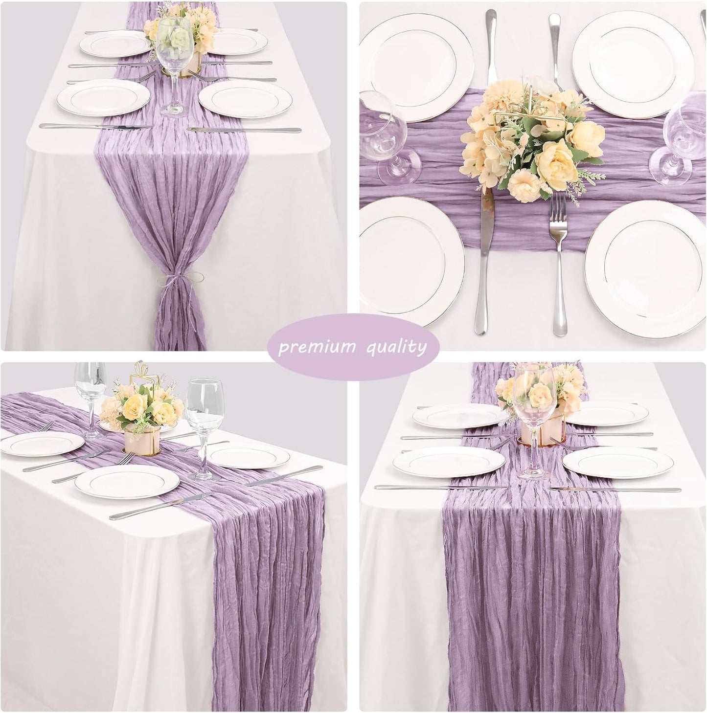 12 Pack Boho Gauze Table Runner - 35x72 Inch Rustic Cheese Cloth Long Runner for Wedding, Bridal Shower, Birthday Party Decor (Light Purple)