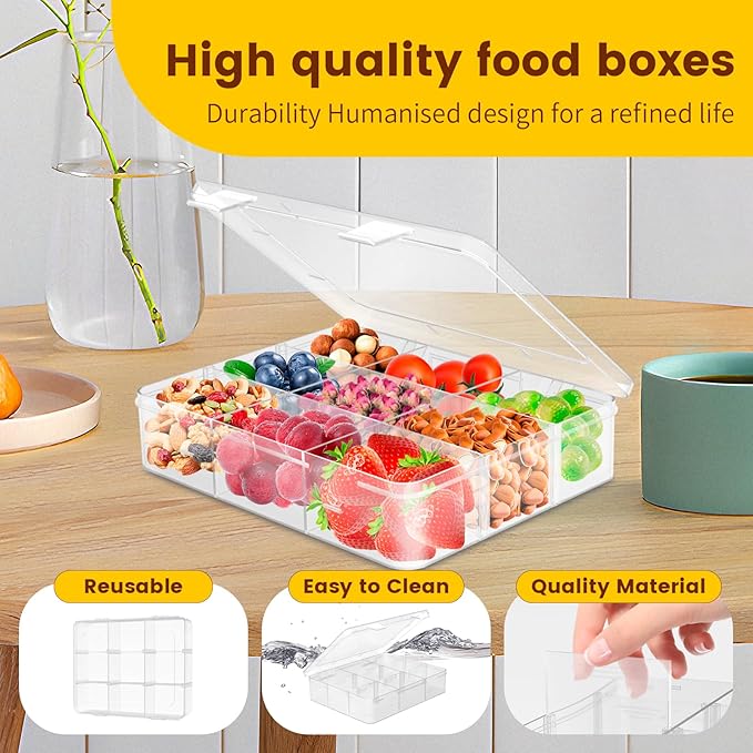 AQSXO 1 Pcs Snack Box Container, 9 Compartments Snack Containers Reusable Meal Prep Lunch Containers.