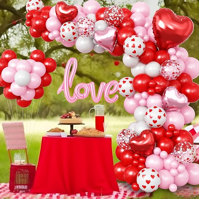 Mothers Day Balloon Arch Garland Kit, Pink Red White Latex Balloon with Happy Mother Day Love Heart Mylar Foil Balloons for Motherday Best Mon Ever Wedding Anniversary Birthday Party Decorations
