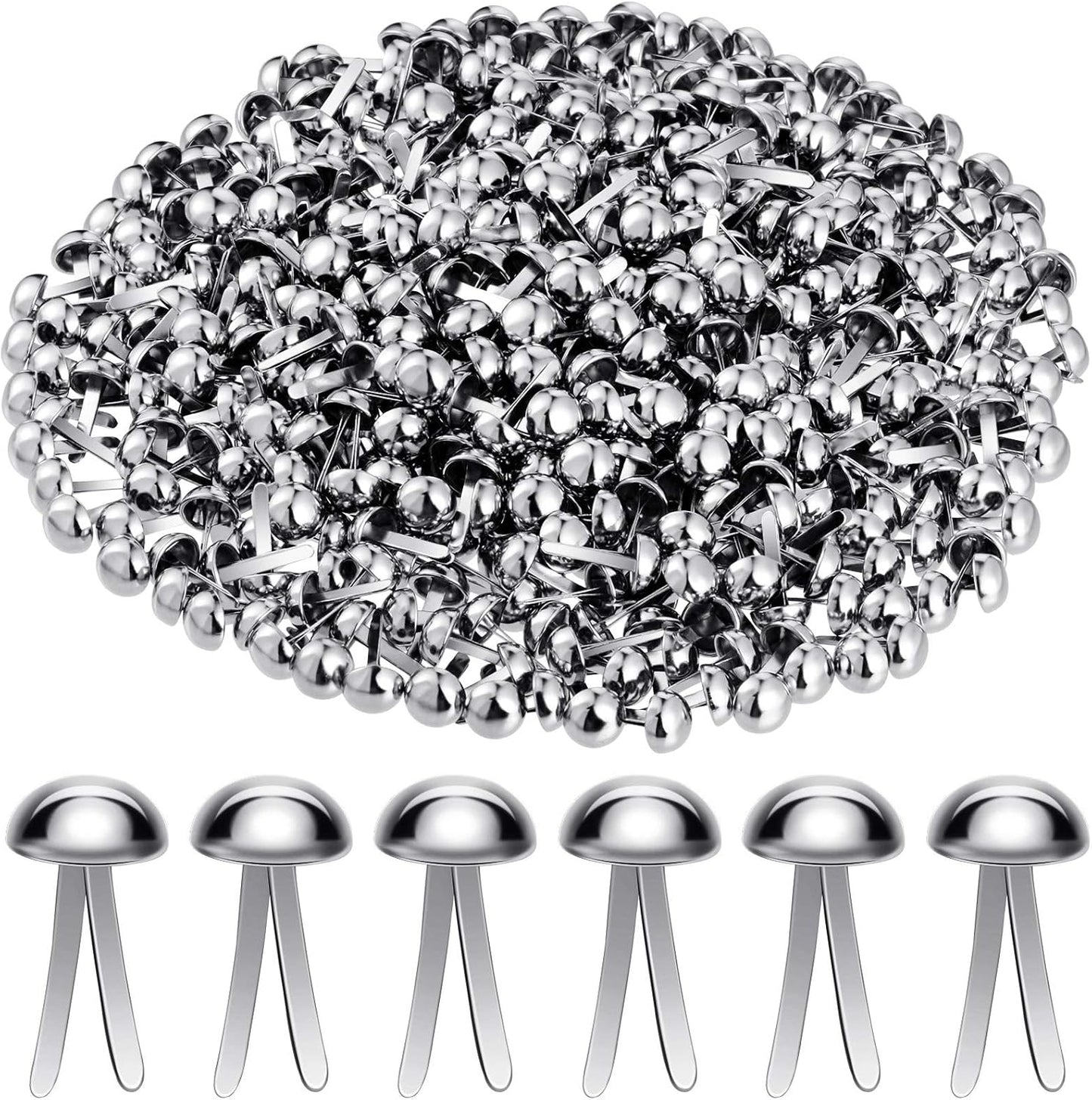 Hotop 500 Pcs Brads for Paper Crafts Metal Round Brass Paper Fasteners for Craft Art Crafting School DIY Supplies(0.3 x 0.6 Inch,Silver)