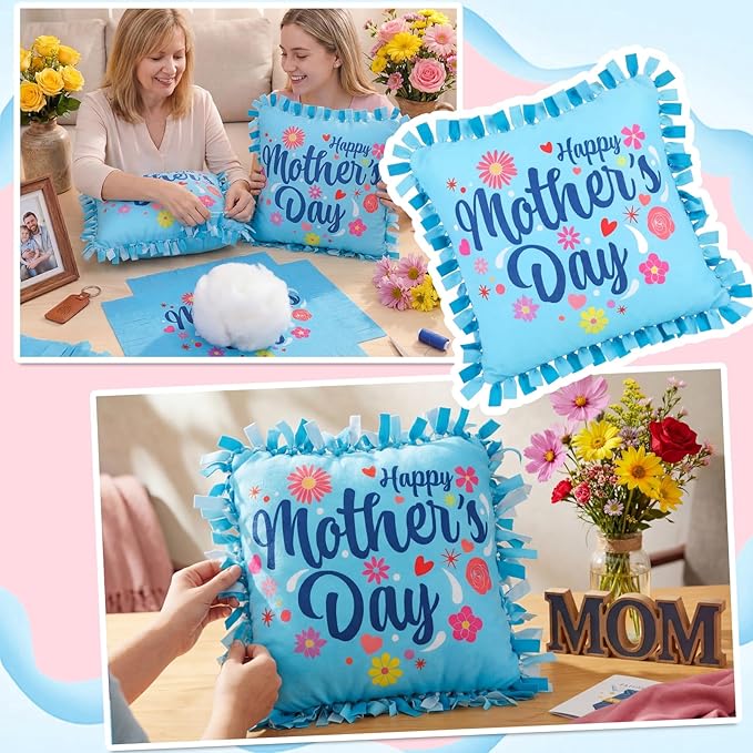 Mindsoft 6 Sets Mother's Day DIY Pillow Craft Kits – Cute Floral Tied Pillows with Happy Mother's Day Design, Handmade Gifts for Mom, Craft Activities, Home Decoration & Party Decor Favors