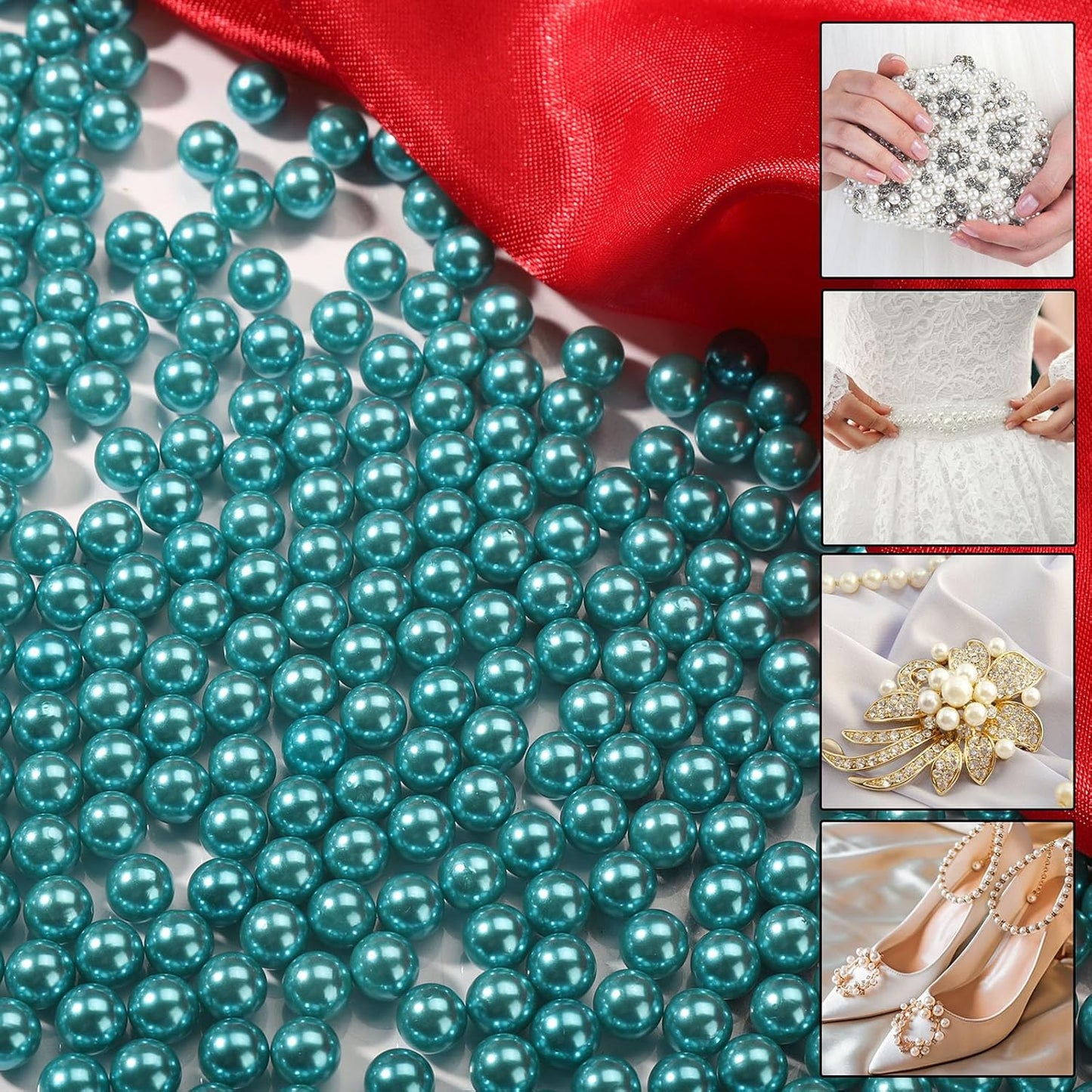 980pcs Undrilled Holeless ABS Faux Pearl Beads for Vase fillers, No Hole Round Pearls for Cosmetic Boxes, DIY Parts, Table Scatter, Wedding, Birthday Party Home Decorating (Cyan Blue, 8mm)