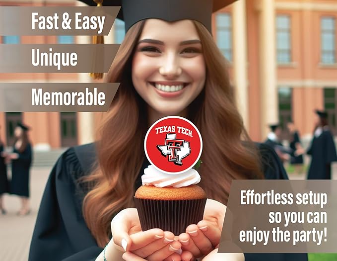 Texas Tech Party Supplies for Football, Birthday Gift, Graduation Party Banner and Cake Toppers (42 Pieces) (Texas Tech Red Raiders)