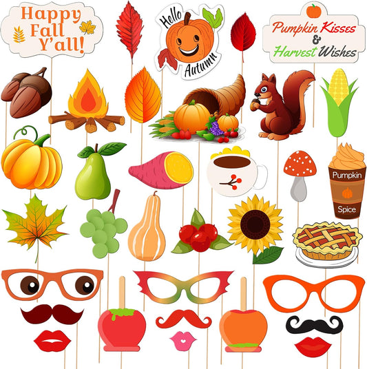 KatchOn, Happy Fall Photo Booth Props - Pack of 34 | Fall Photo Props | Festival Photo Props | Thanksgiving Photo Booth Props, Thanksgiving Props for Photoshoot
