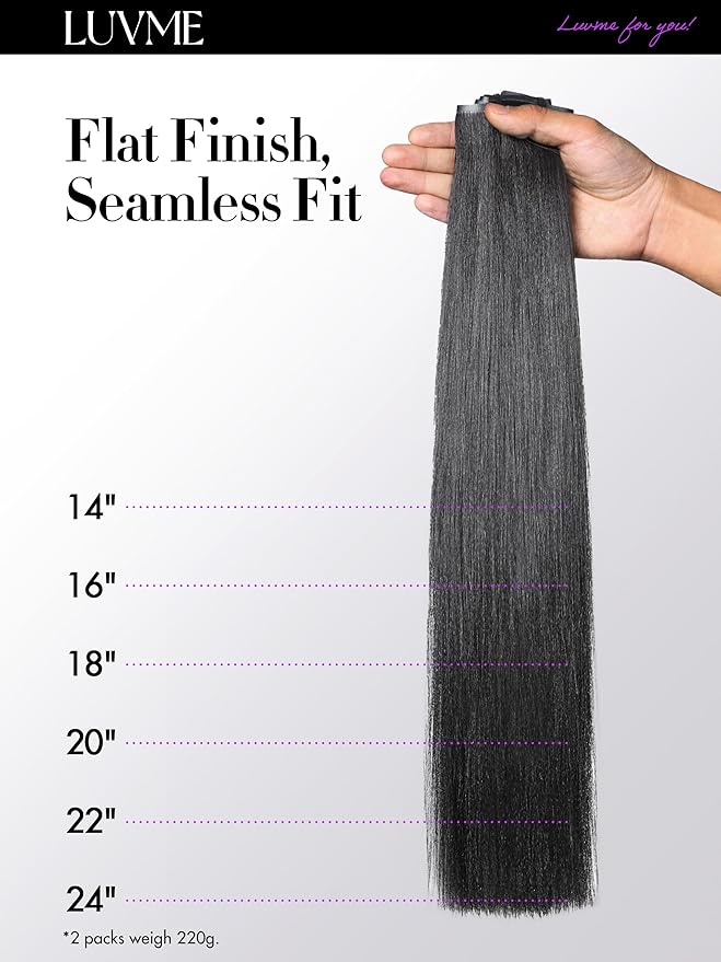 LUVME Yaki Straight Seamless Clip in Hair Extensions 110g, 24 Inch Natural Black, 100% Real Remy Human Hair, Soft Full Volume, Easy Clip Ins for Daily Wear, Work, Parties & Weddings