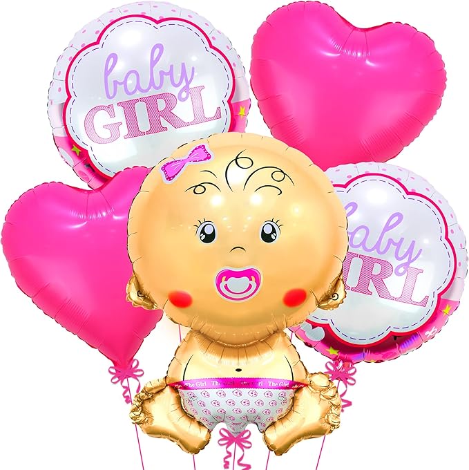 Katchon, Baby Girl Balloons for Baby Shower Set - 27 Inch, Pack of 5 | Its a Girl Balloon | Gender Reveal Balloons, Welcome Baby Balloon, Baby Shower Decorations for Girl | Baby Gender Reveal Decor