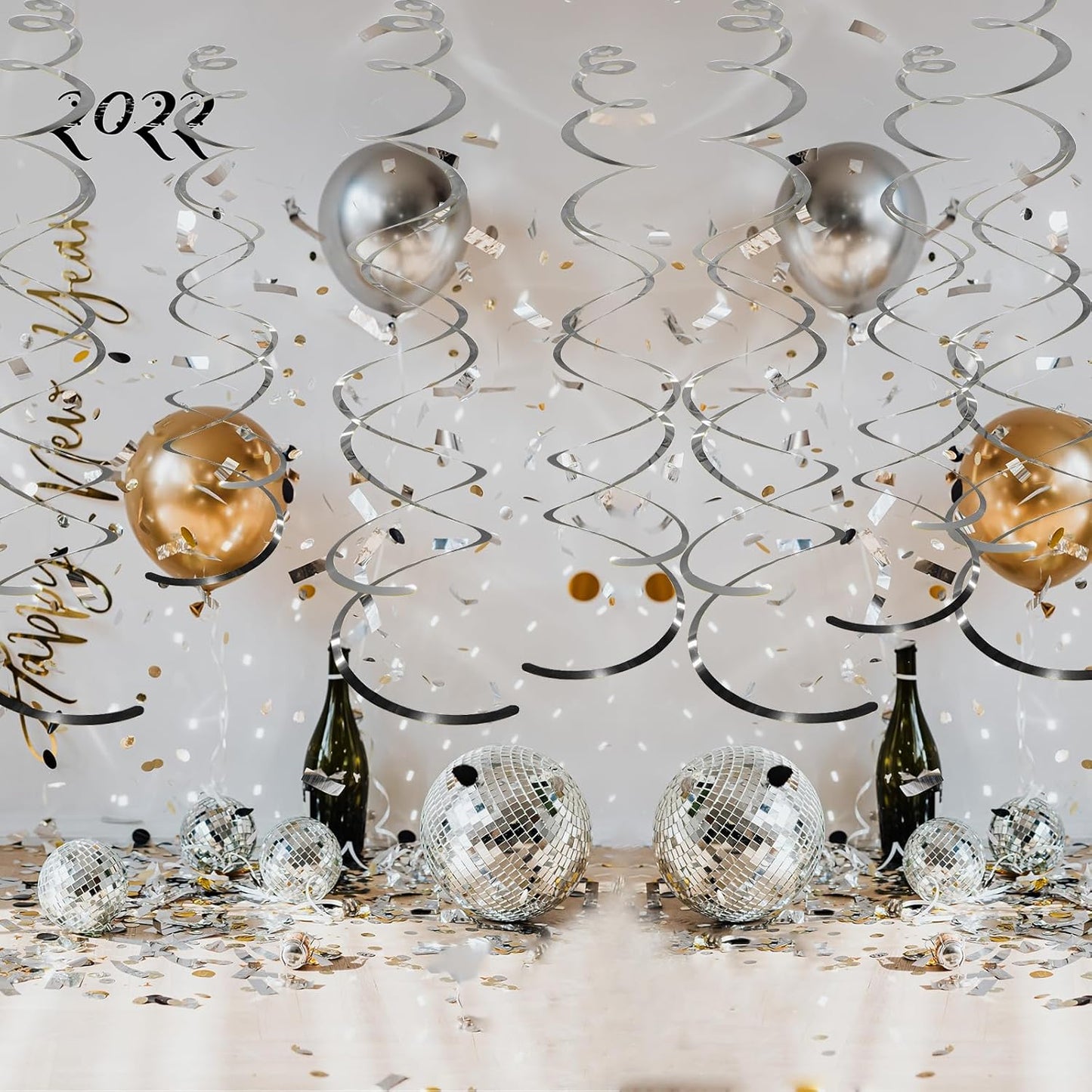30 Pcs Silver Hanging Swirl Party Decorations,Sparkle Silver Birthday Ceiling Decorations,Streamers for Wedding Party Anniversary Graduation Christmas (Silver)