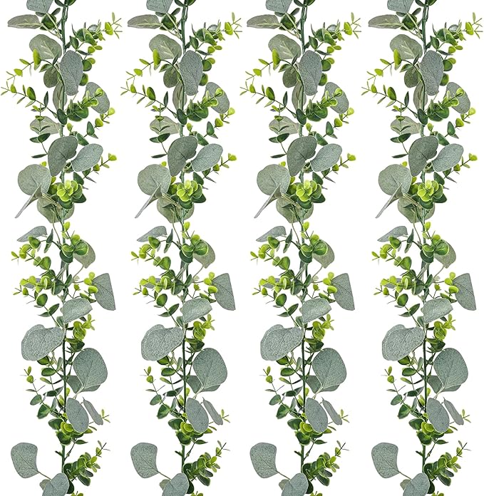 BonBloom's 4 Pack Artificial Eucalyptus Garland, 5.9ft Faux Silver Dollar Eucalyptus Greenery Garland Vines Fake Spring Garlands for Centerpieces Table Wedding Backdrop Arch Wall Party Mantle Decor