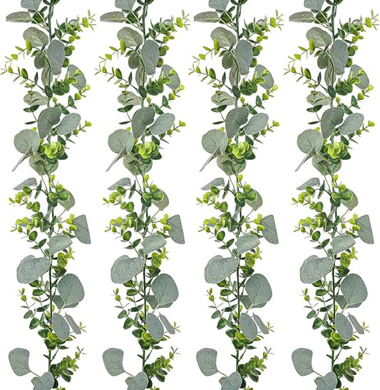 BonBloom's 4 Pack Artificial Eucalyptus Garland, 5.9ft Faux Silver Dollar Eucalyptus Greenery Garland Vines Fake Spring Garlands for Centerpieces Table Wedding Backdrop Arch Wall Party Mantle Decor