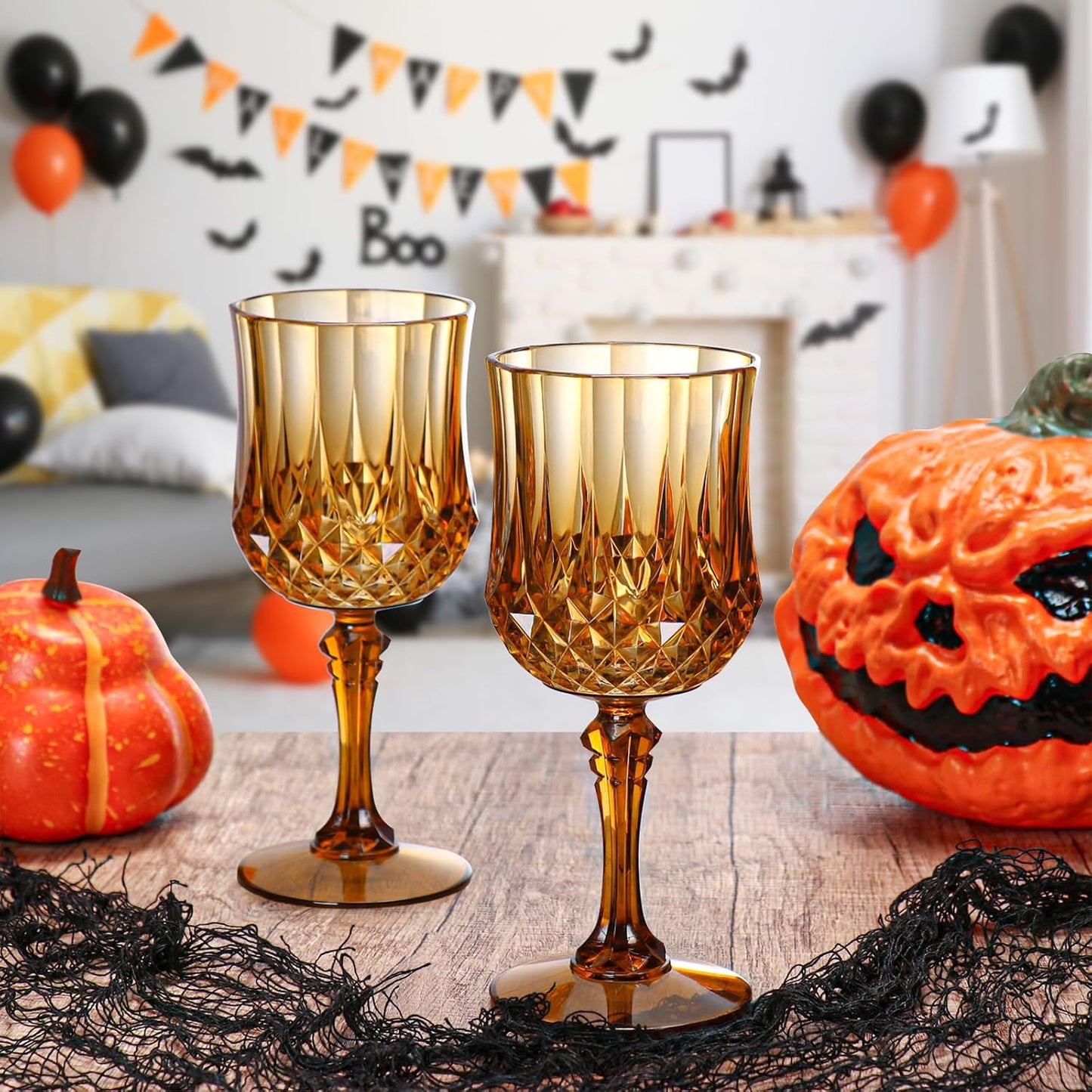 XUWAIDSGN 7oz Plastic Vintage Wine Glasses Drinking Glasses Unbreakable Wedding Glassware Crystal Water Goblets Reusable Drinkware Vintage Champagne Flutes (24, Brown)