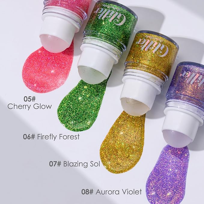 Erinde Holographic Body Glitter Gel, Roll-On Face Hair Glitter for Mermaid Makeup Festival Party Rave Accessories, Chunky Sequins Chameleon Shimmer Christmas Makeup for Women Girls, 05 Cherry Glow