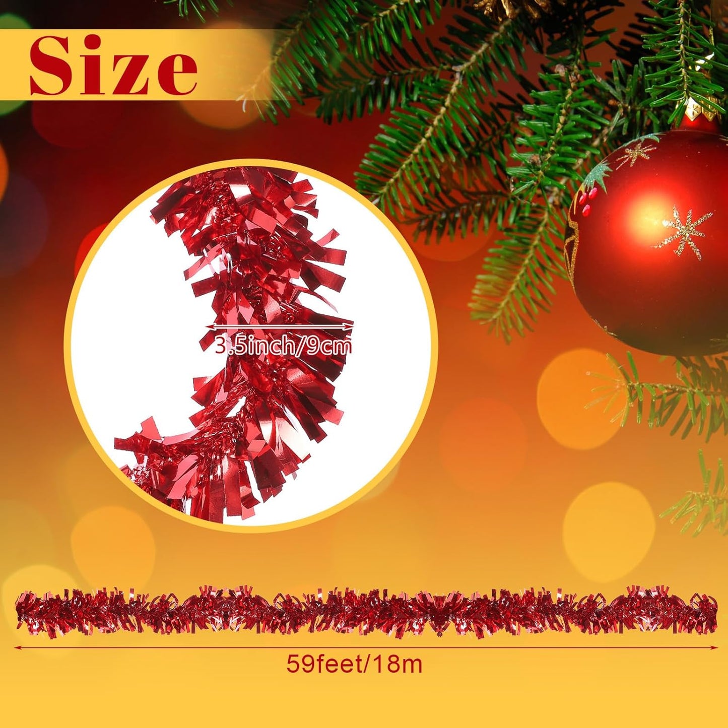 Dingion 59 Feet Christmas Tinsel Garland Metallic Twist Ornaments Hanging Glitter Xmas Garland for Christmas Tree Indoor Outdoor Decoration Party Supplies