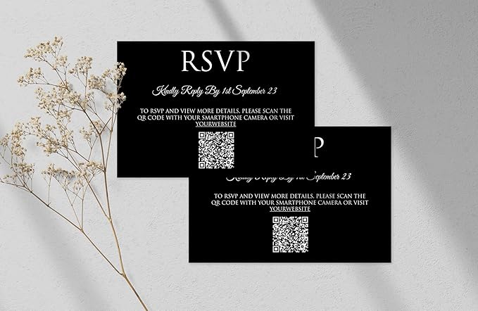 TrendPrintStore RSVP Card With QR Code, Very useful (Detail, Thank You, Reception) (4” x 5.3” or 10 cm x 13,5 cm) With Black And White Card Options