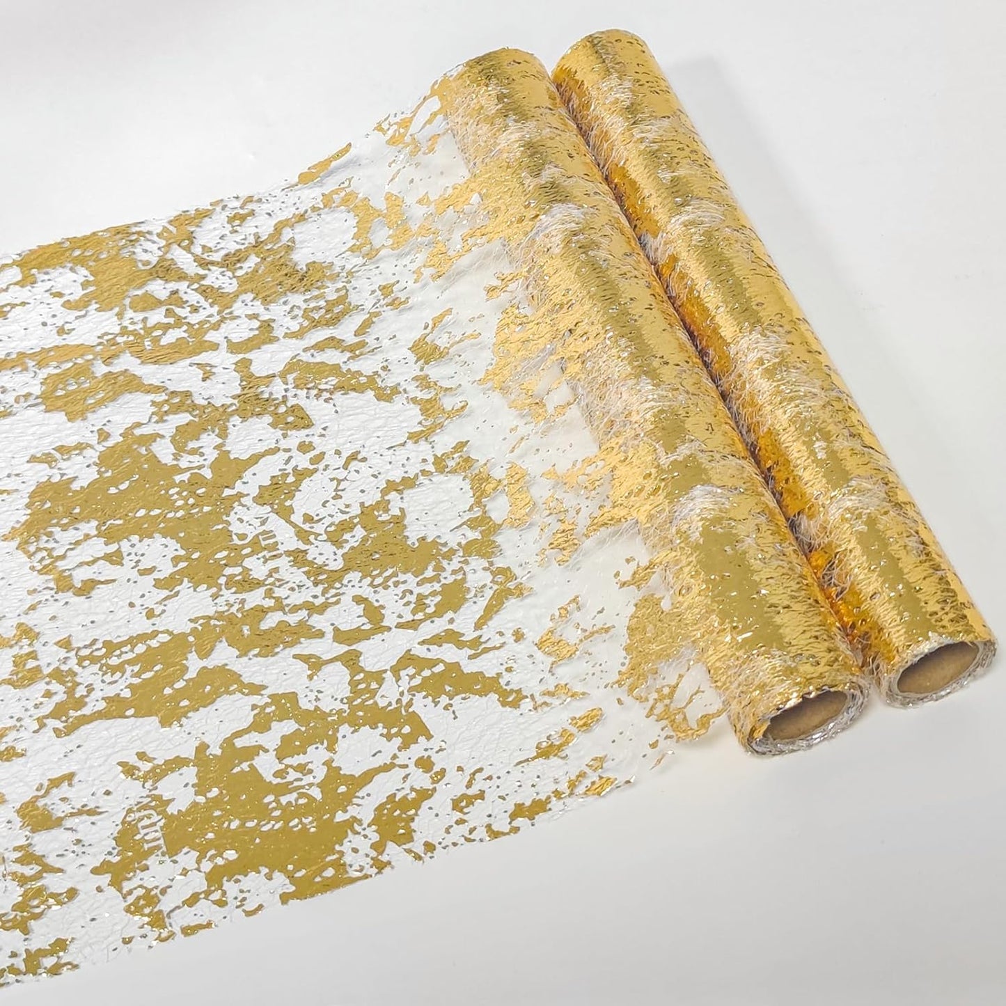 Herda 2 Pcs 9ft Gold Table Runner - Metallic Gold Tulle Party Decorations 18ft Sparkle Foil Mesh Runner Centerpieces for Birthday, Wedding, Anniversary, Thanksgiving, Christmas,‌ Graduation