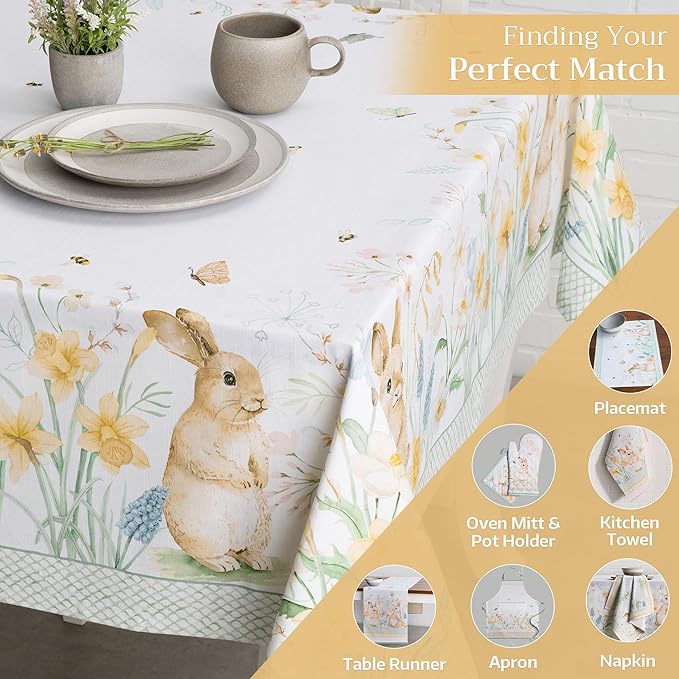 Maison d' Hermine Table Cloth Rectangle Table 100% Cotton 70 x 140 Inches Tablecloth Reusable Decorative for Dining Room Farmhouse Home Valentines Day Decorations Spring Summer - Easter Dew