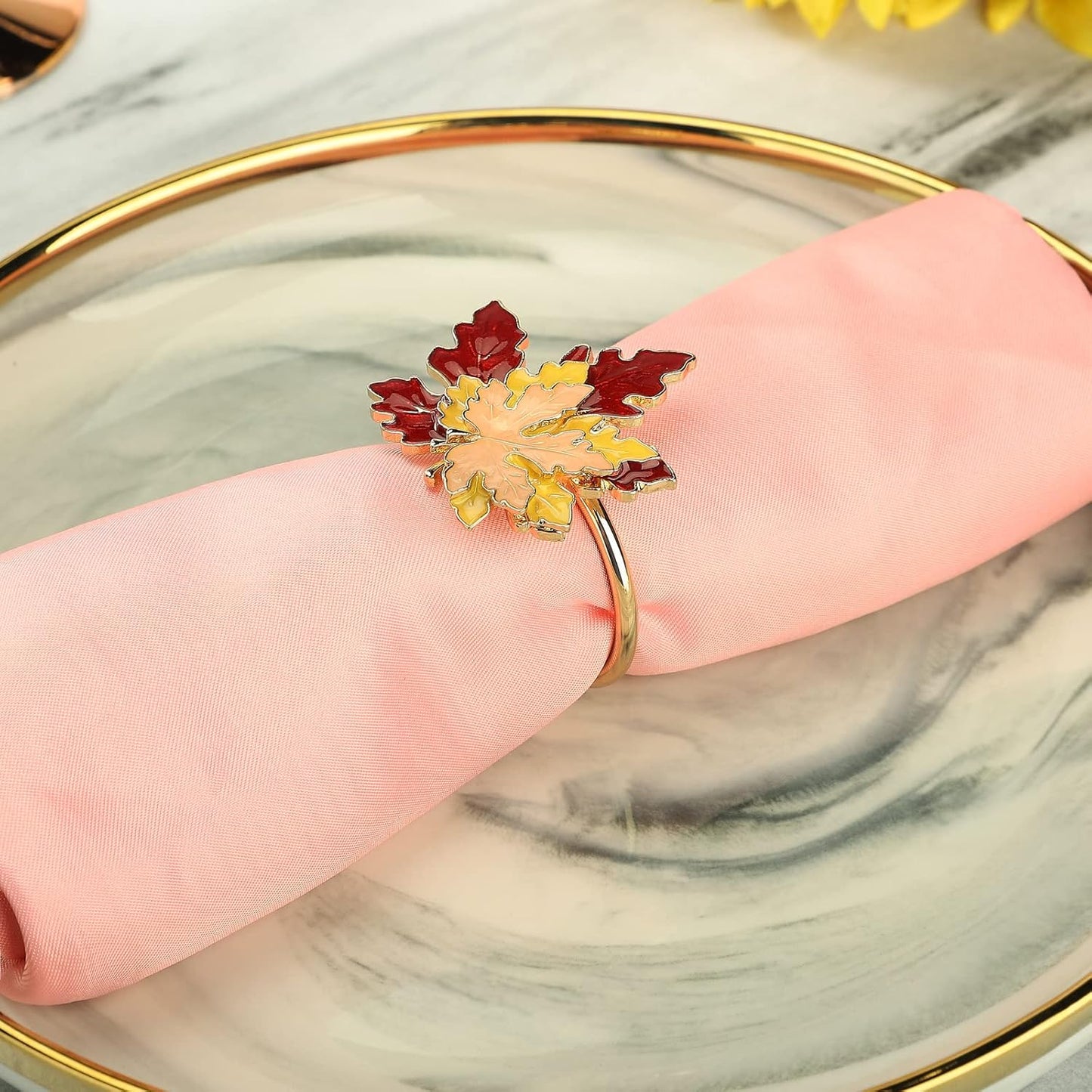 8 Pcs Maple Leaves Napkin Ring, Fall Metal Napkin Ring Holder Maple Leaves Serviette Buckle Holder Autumn Leaf Napkin Buckle for Harvest Season Thanksgiving Fall Decoration