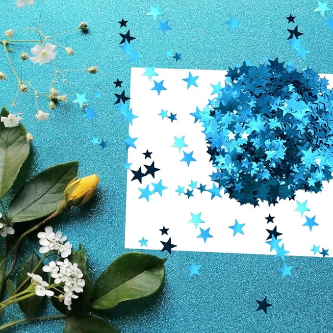 Ruidee 60g Star Confetti Metallic Foil Stars Table Confetti Metallic Foil Stars Sequin for Halloween Birthday Wedding Festival Party DIY(ZX/Sky Blue)