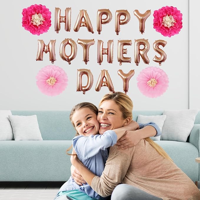 Mother’s Day Party Balloons Kit Decorations 16 inch Foil Balloon Set Happy Mother's Day Best Mom Balloon Set Decoration for Mother's Day (Hot Pink Flower Balloon)