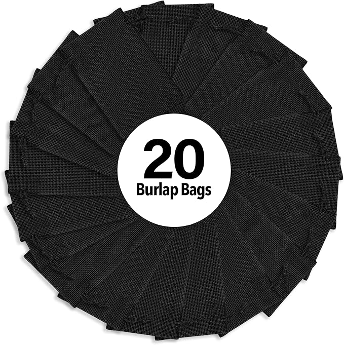 Mandala Crafts 8X10 Inch Black Burlap Drawstring Gift Bags for Favors - 20 Large Linen Sacks Gift Pouches for Candy, Coffee, Jewelry, Wedding, and Party Supplies