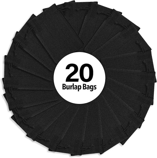 Mandala Crafts 8X10 Inch Black Burlap Drawstring Gift Bags for Favors - 20 Large Linen Sacks Gift Pouches for Candy, Coffee, Jewelry, Wedding, and Party Supplies