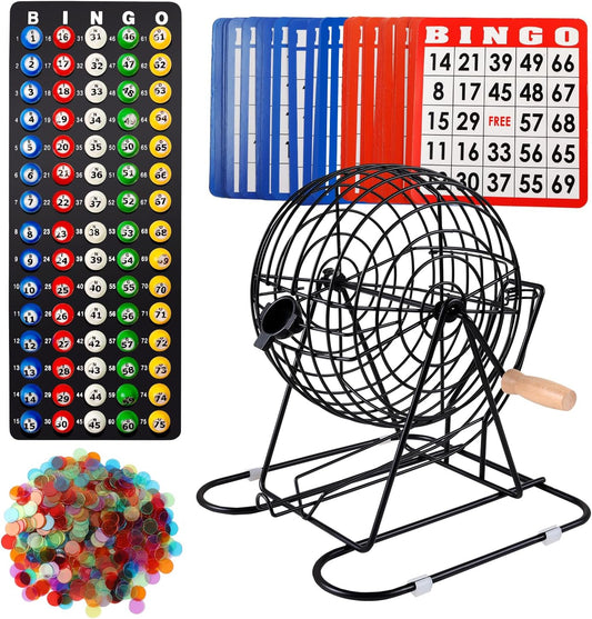 GSE Games & Sports Expert Deluxe Bingo Game Set with Large Steel Cage, Master Board, 75 Colored Balls, 500 Chips, 50 Bingo Cards for Large Groups, Parties, Game Night