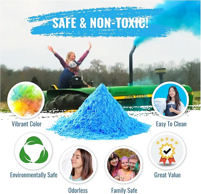 Color Blaze Blue Baby Gender Reveal Powder - 2 Pounds of Colored Powder for Boy - for Motorcycle Burnout, Toss, Photoshoot, Party & Festival - Combo Pack of 2 Bags with 1 Pound - Blue