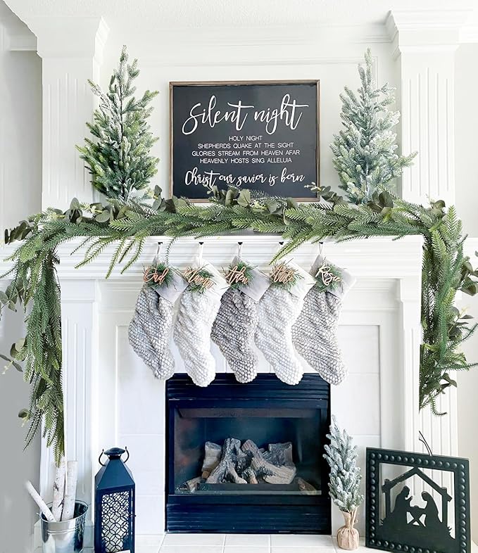 DearHouse Pine Garland Christmas Decoration, Artificial Greenery Garland Norfolk Pine Leaves and Eucalyptus for Holiday Season Mantel Fireplace Table Runner Centerpiece (Pine Garland with Eucalyptus)