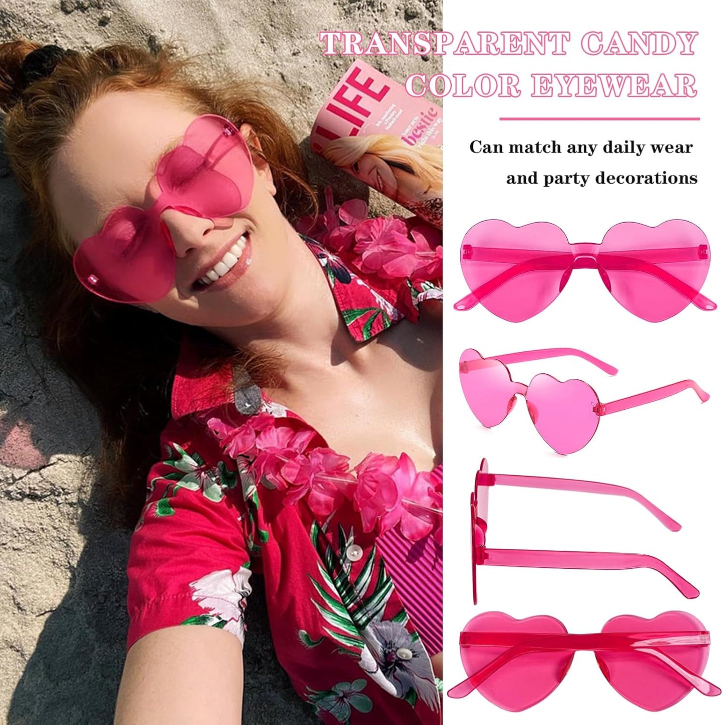 18 Heart Shape Rimless Sunglasses Transparent Candy Color Party Glasses Colored Eyewear for Women