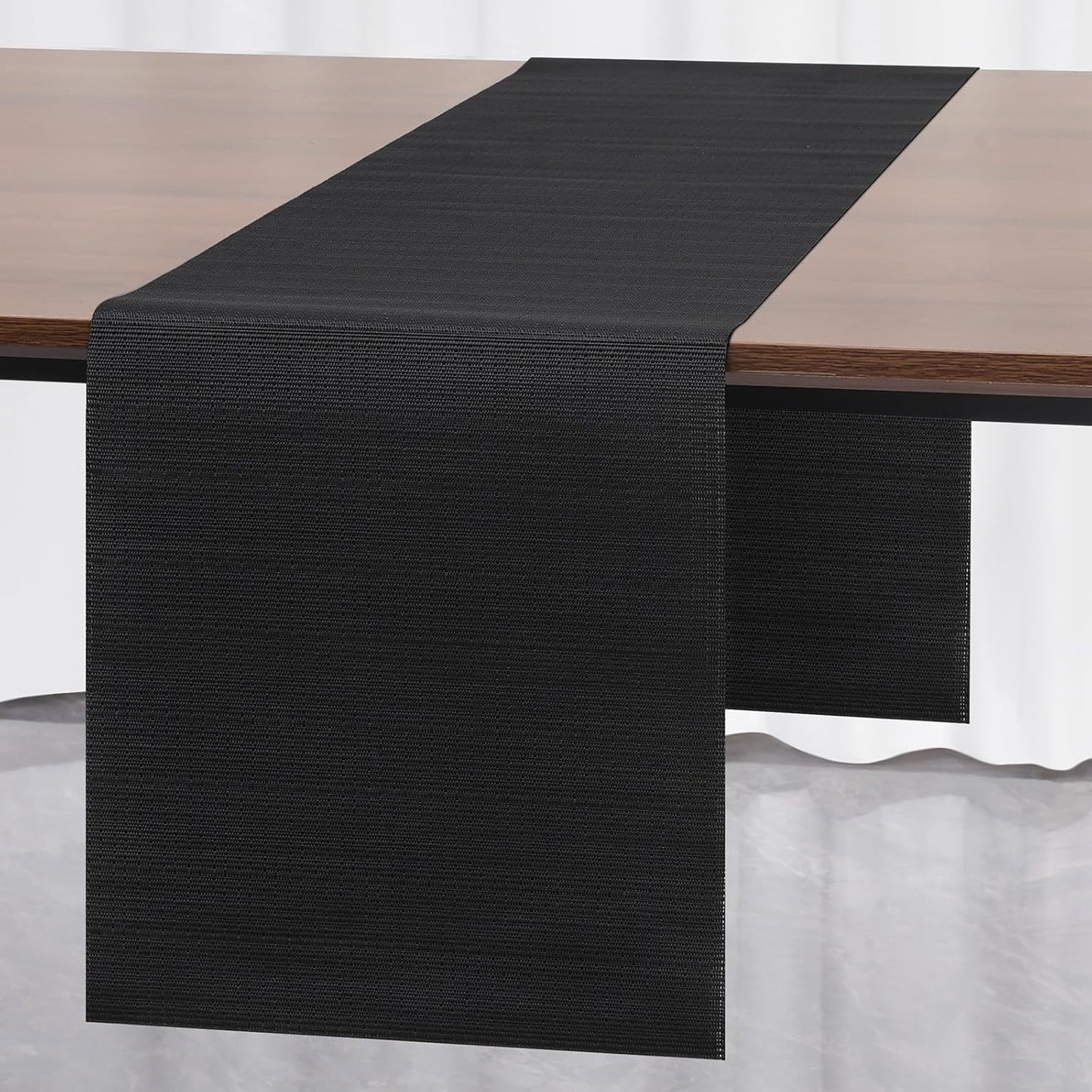 Myir JUN Table Runner, Vinyl Table Runner Indoor Arbitrarily Cropped Runner for Table Heatproof for Home Party (Black, 15 x 94 inch)