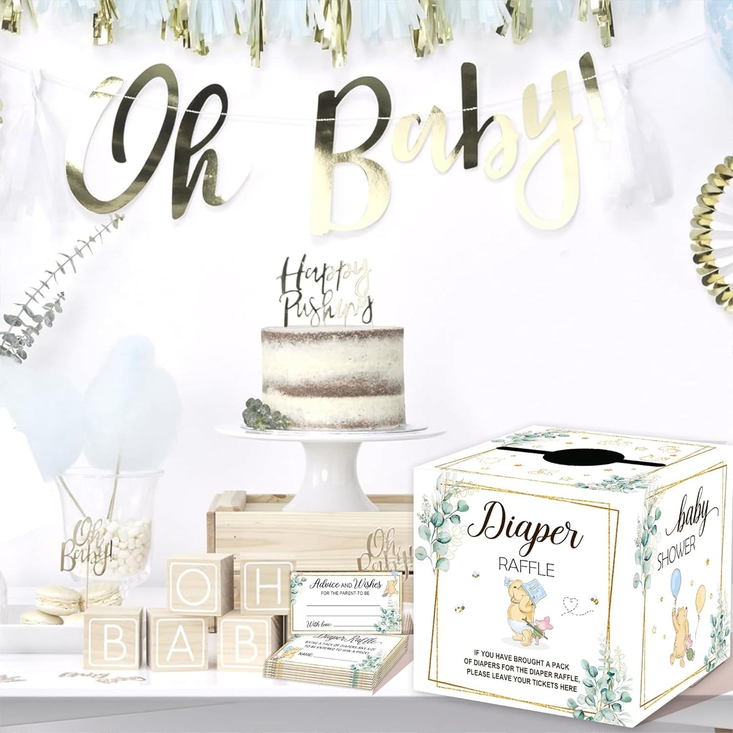 Winnie the Pooh Baby Shower Decorations-Winnie Baby Shower Decorations-Winnie Baby Shower Games-Pooh Party Decorations-Baby Shower Diaper Raffle Box