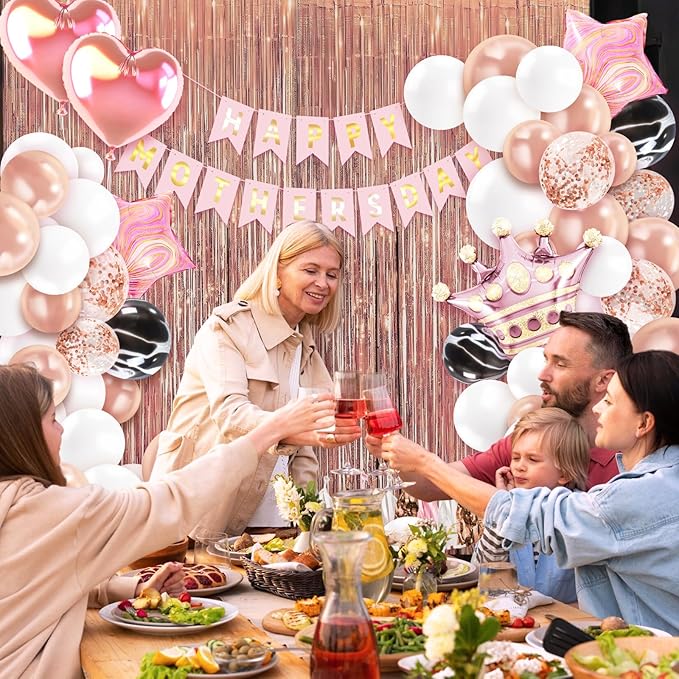 Happy Mothers Day Decorations Kit - Pink and Rose Gold Balloons Happy Mother's Day Banner for Brunch Home Garden Mother's Day Party Supplies Decor