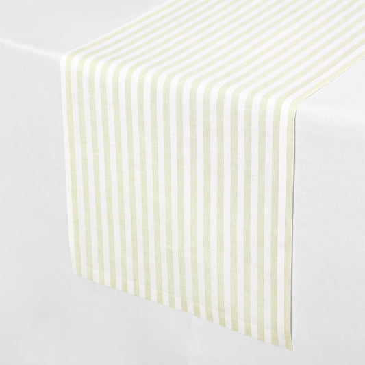 Solino Home Linen Table Runner 48 Inches - Amalfi Stripe 100% Pure Linen Sage and White Farmhouse Table Runner 14 x 48 Inch Ideal for Dresser and Coffee Tables - Fall, Thanksgiving, Christmas