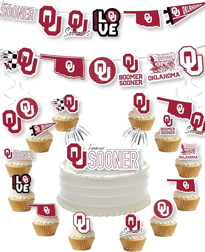 University of Oklahoma Party Supplies for Football, Birthday Gift, Graduation Party Banner and Cake Toppers (42 Pieces) (Oklahoma Sooners)