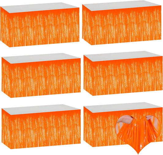 6 Pack 29x108 Inch Orange Metallic Foil Fringe Table Skirts Banner for Tinsel Streamer Garland Curtains Backdrop for Parade Floats Wedding Baby Shower Birthday Christmas Halloween Party Decoration