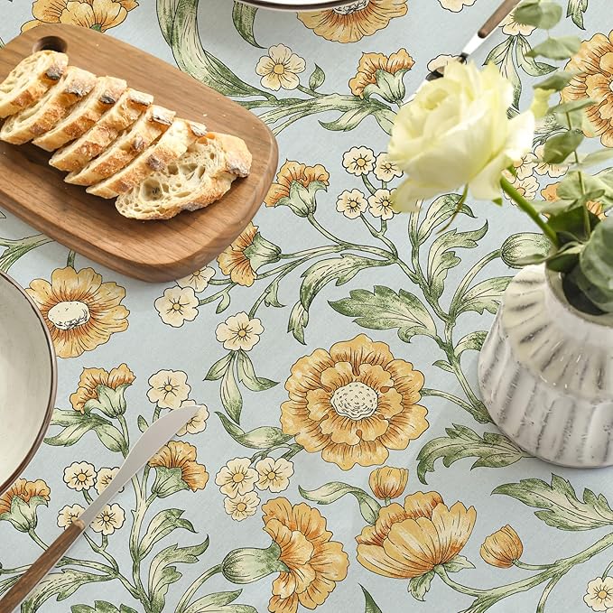 Horaldaily Rustic Round Tablecloth 60x60 Inch Round, Bird Floral Vintage Washable Seasonal Table Cover for Party Picnic Dinner Decor