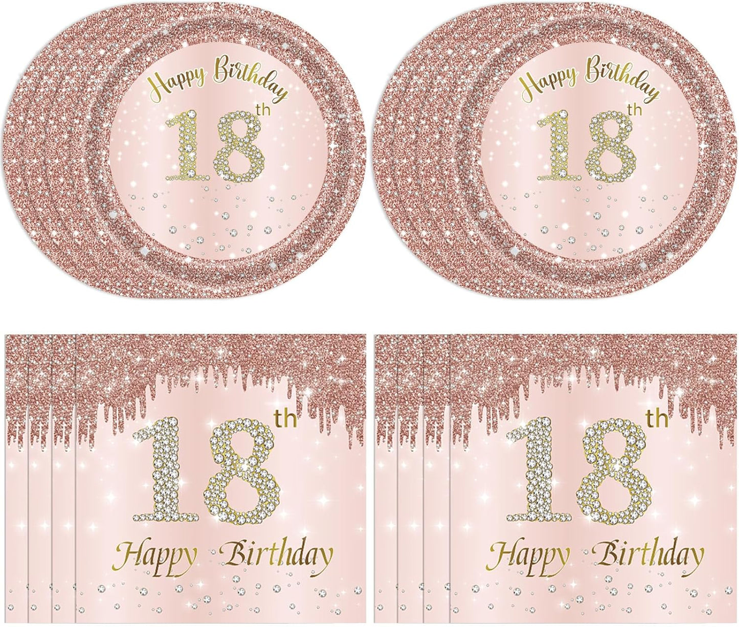 18th Birthday Party Decorations for Girls Pink Rose Gold Theme Birth Supplies Include 20 Plates 20 Napkins Sweet Eighteen Years Old Birthday Party Tableware for Girls Kids Children