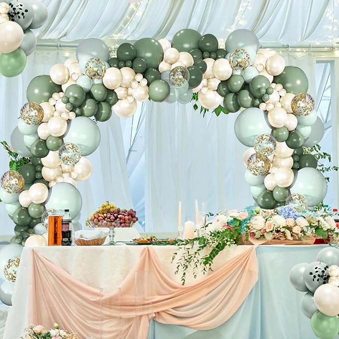 Dusty Green Blue Balloons Garland,161 Latex Baby Blue Green Balloon Arch Kit Beige Confetti Balloons for Boho Baby Shower Decorations Wedding One Birthday Engagement Anniversary Graduation