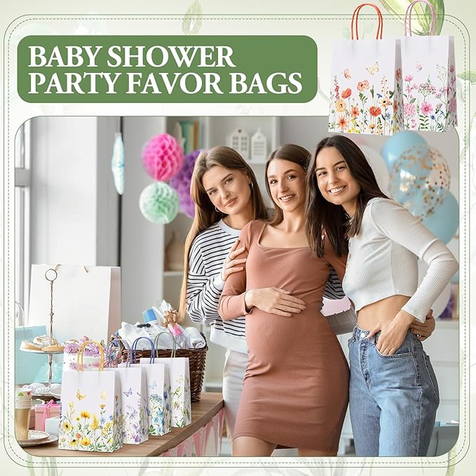 Gaillty 24 Pcs Wildflower Paper Gift Bags 6 Styles, Floral Goodie Bags with Handles Flower Wedding Welcome Bag for Wedding Bridal Shower Engagement Baby Shower Birthday Spring Tea Party Supplies