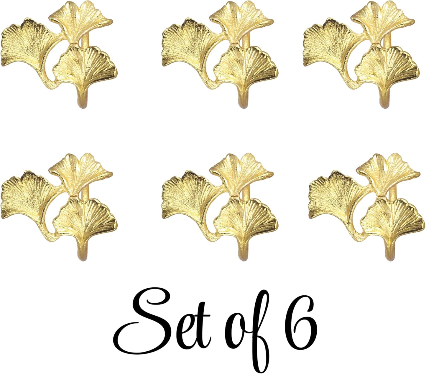Gold-Tone Ginkgo Leaf Napkin Rings - Set of 6 - Unique and Elegant Tableware 5X4 Inchs Golden