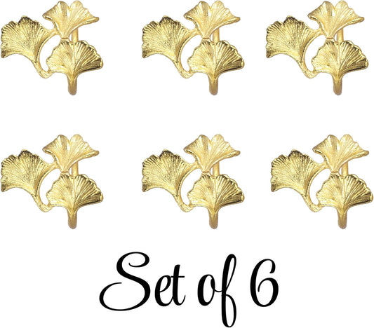 Gold-Tone Ginkgo Leaf Napkin Rings - Set of 6 - Unique and Elegant Tableware 5X4 Inchs Golden