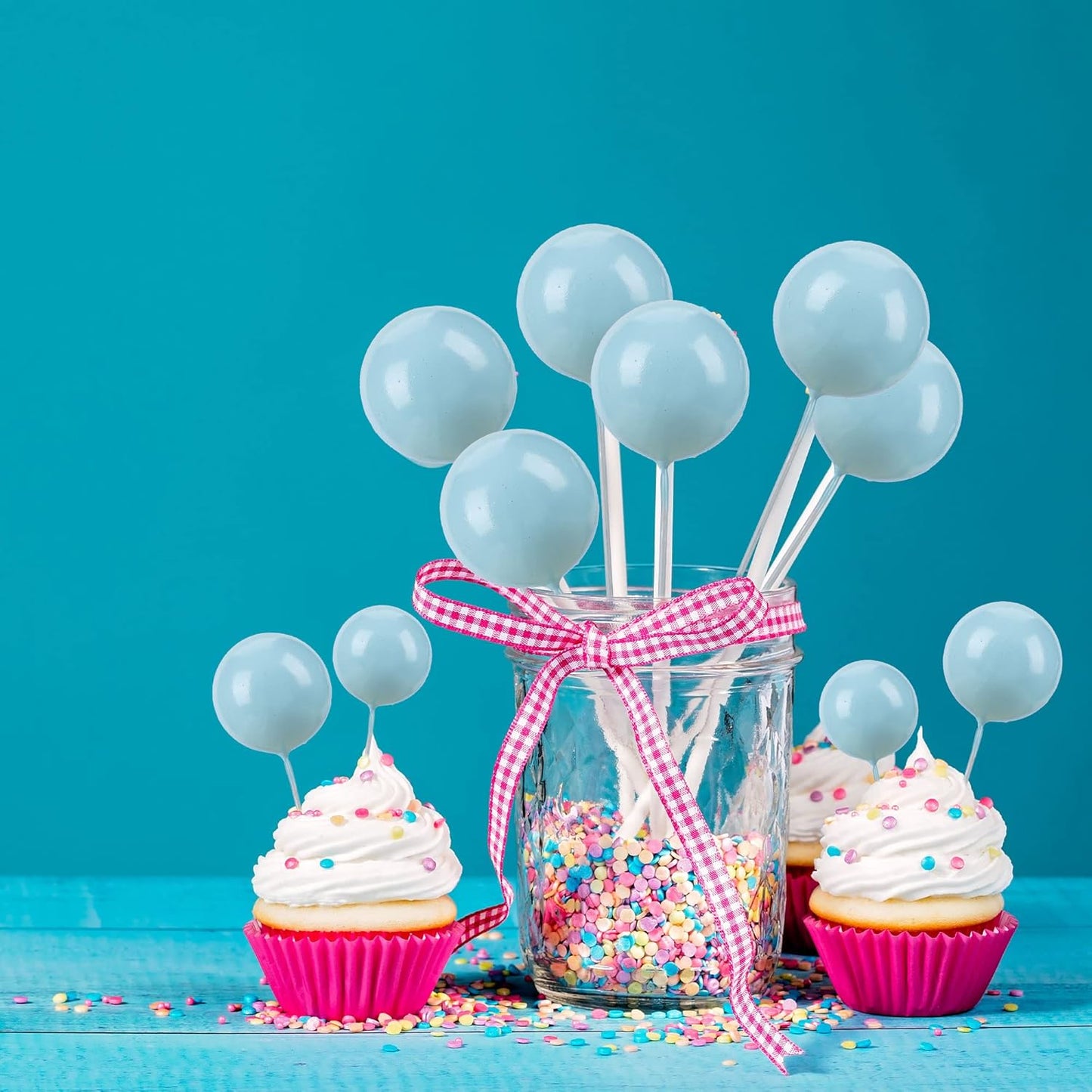 Gyufise 30Pcs Balls Cake Topper DIY Cake Insert Toppers Ball Cake Picks Cupcake Topper for Birthday Party Baby Shower Wedding Cake Decoration Blue