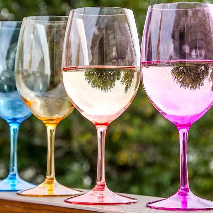 Lily's Home Unbreakable Acrylic Wine Glasses, Made of Shatterproof Tritan Plastic and Ideal for Indoor and Outdoor Use, Reusable (Multi - Light) - 20 oz each, Set of 4