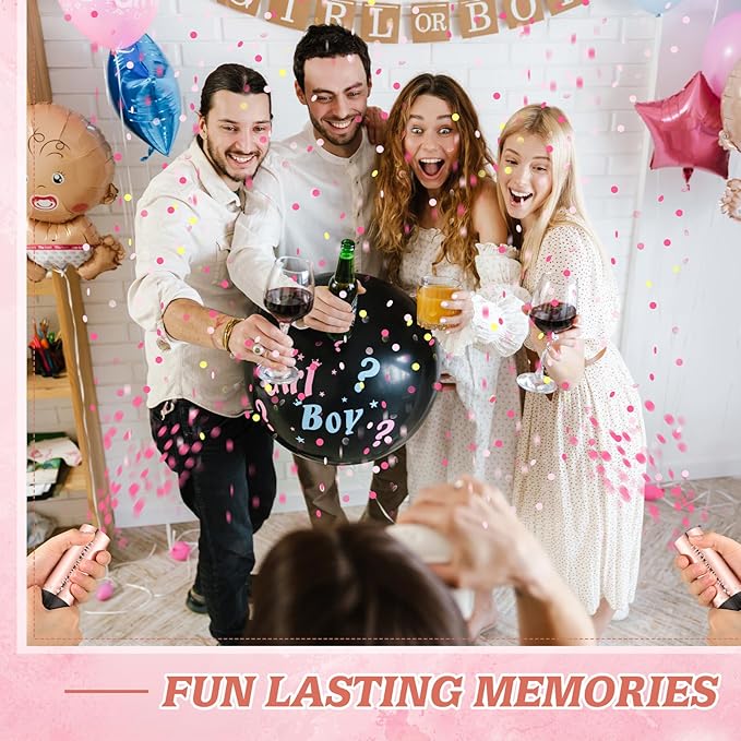 Seenelling 24 Pack Gender Reveal Confetti Cannon Boy or Girl Mini Gender Reveal Poppers Confetti Cannon with Stickers for Baby Shower Party Supplies (Pink)