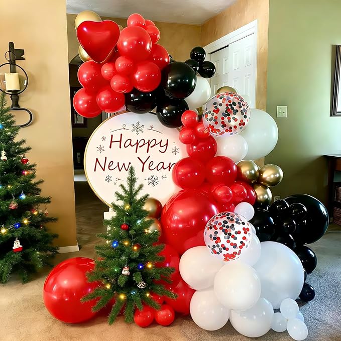 Red and Black Latex Balloons, 50Pcs 12inch Black Red White Party Balloons for Birthday,Wedding,Casino Party, Race Car Party,Valentine's Day Party Events Decorations