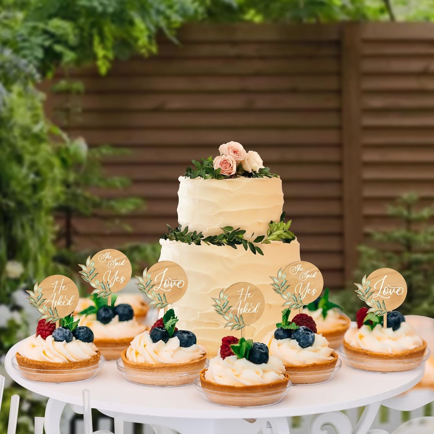 12 PCS Engagement Party Cupcake Toppers She Said Yes Cake Cupcake Decorations in Wood