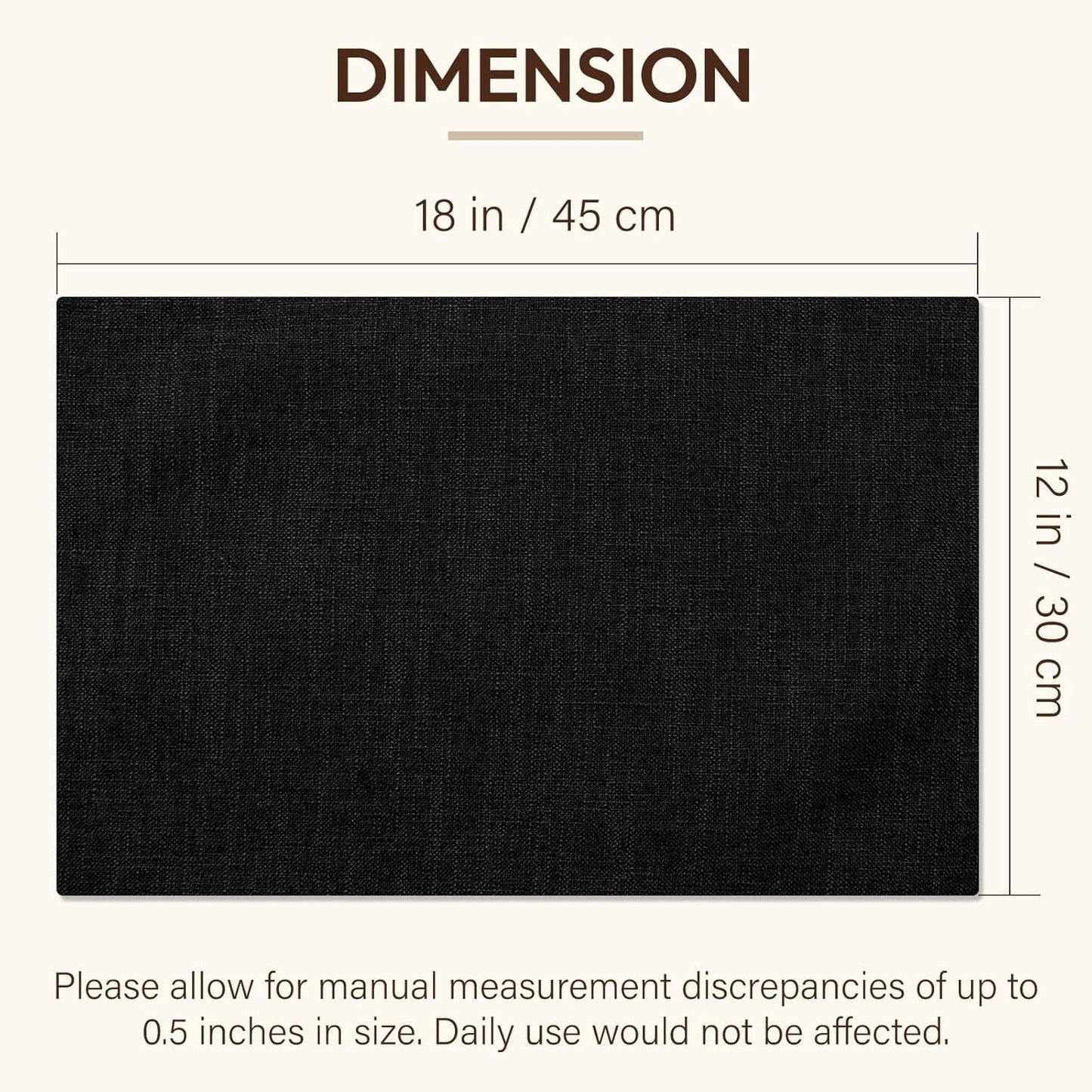 Blue Forest Placemats Set of 4, Dual-Layered Thickened Faux Linen Cloth Place Mats Heat Resistant Machine Washable Wrinkle Free Table Mats Indoor/Outdoor (Black)