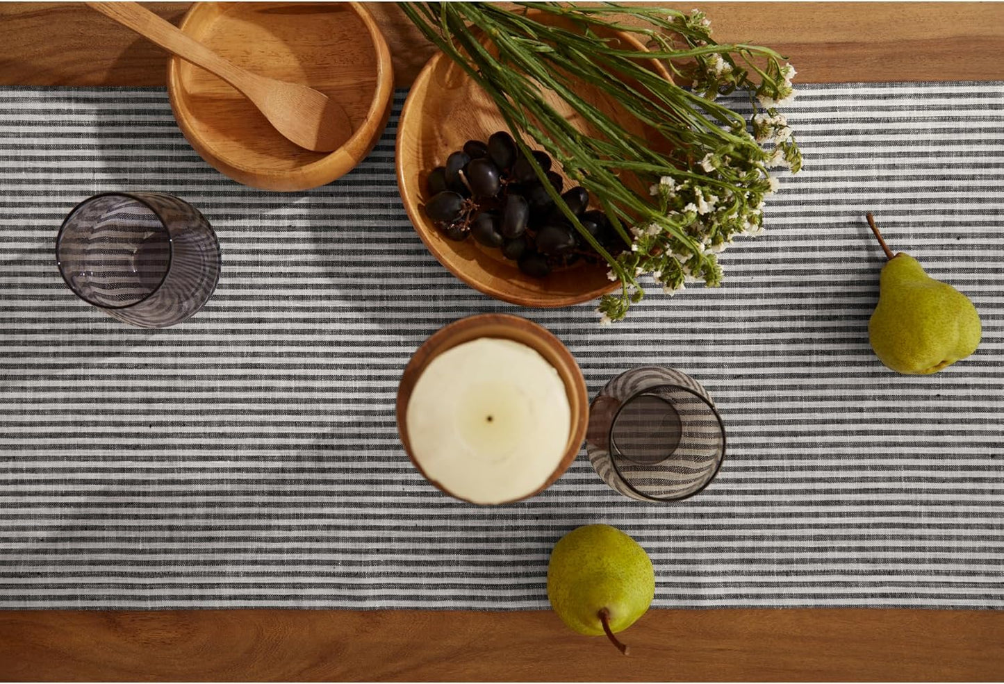 Solino Home Linen Striped Table Runner 48 Inches - Narrow Stripe, 100% Pure Linen Black and White Small Table Runner 14 x 48 Inch Ideal for Dresser and Coffee Tables - Fall, Thanksgiving, Christmas